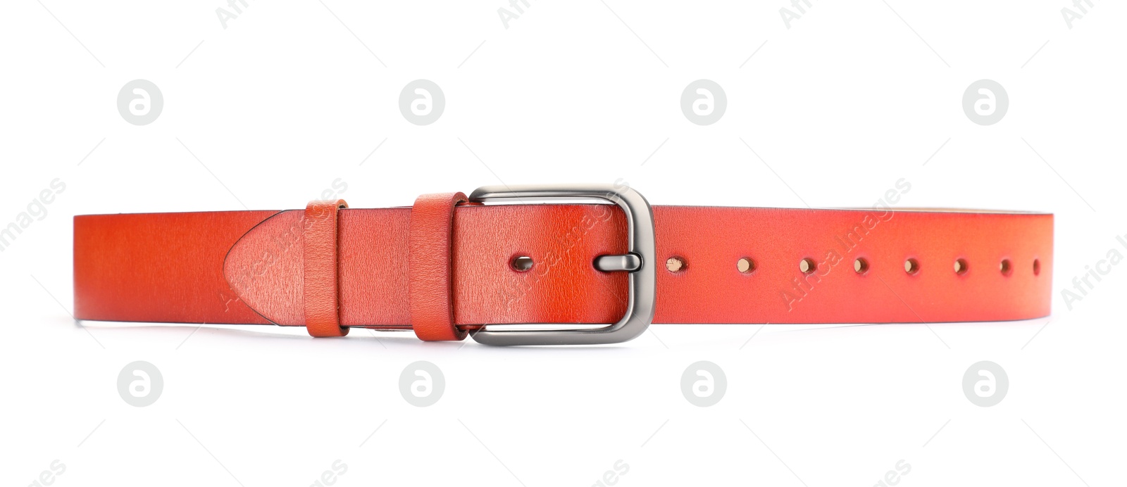 One orange leather belt isolated on white Photo of One orange leather belt isolated on white