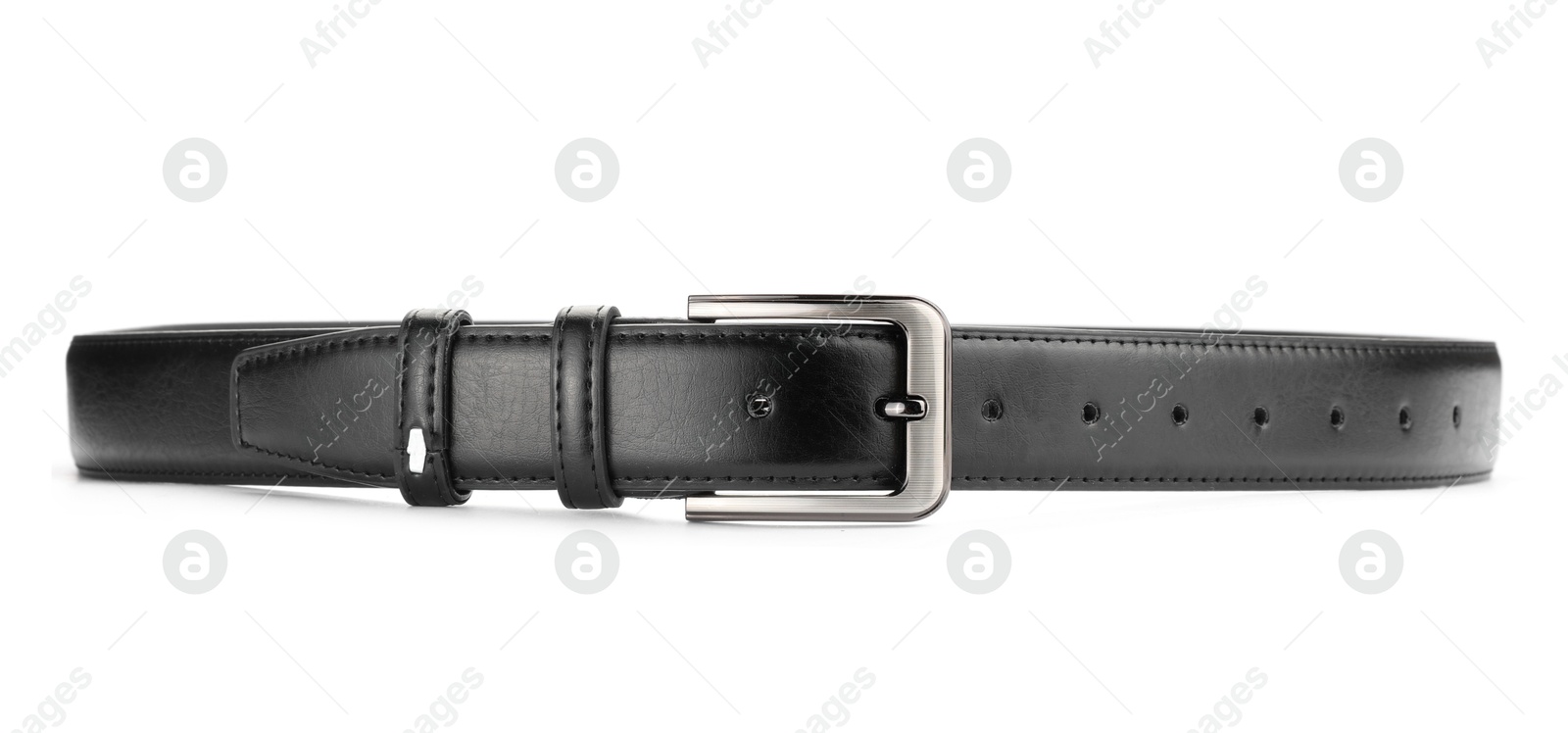 One black leather belt isolated on white Photo of One black leather belt isolated on white