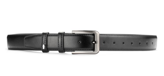 Photo of One black leather belt isolated on white