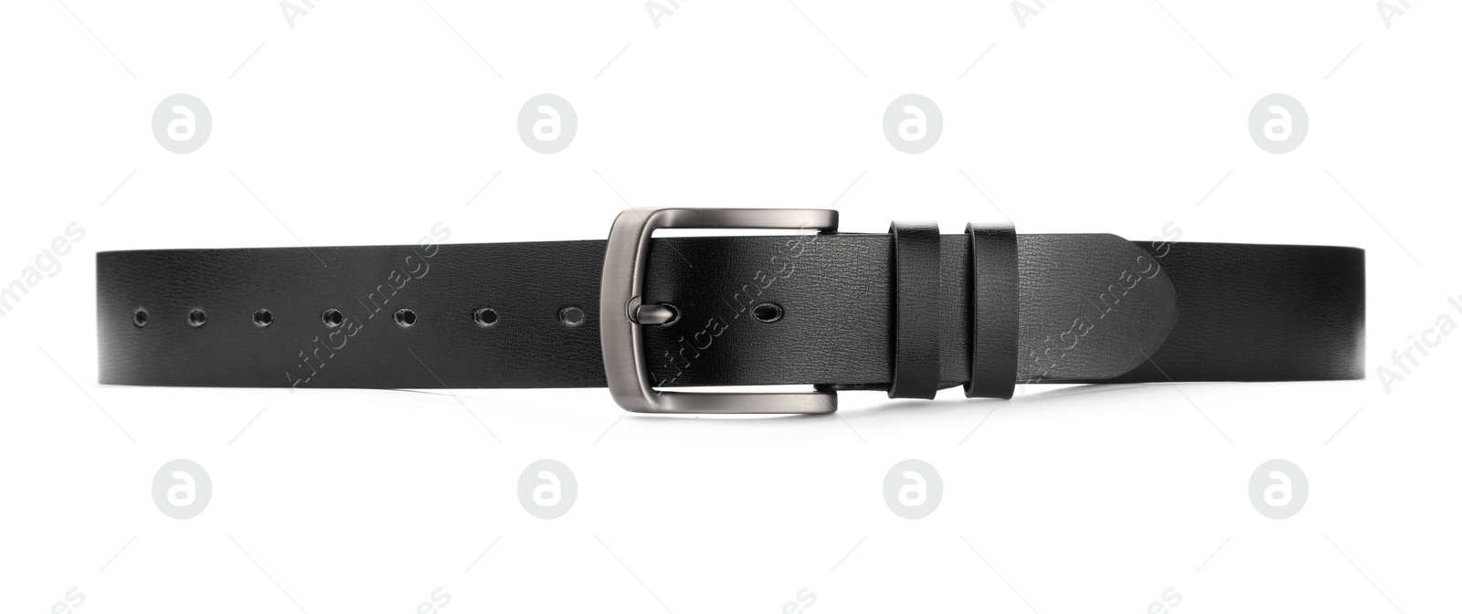 One black leather belt isolated on white Photo of One black leather belt isolated on white