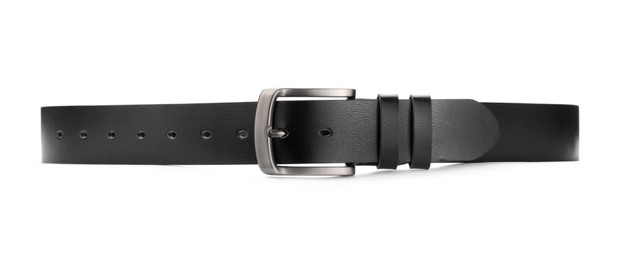 Photo of One black leather belt isolated on white