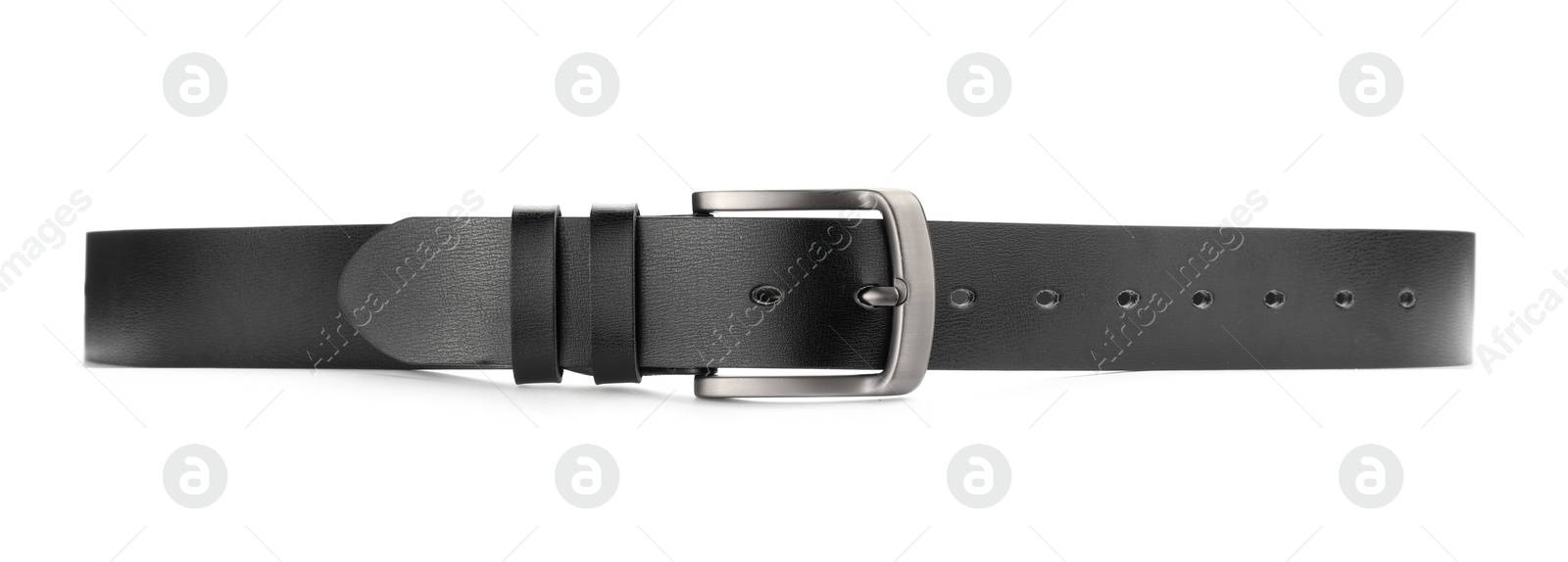 One black leather belt isolated on white Photo of One black leather belt isolated on white