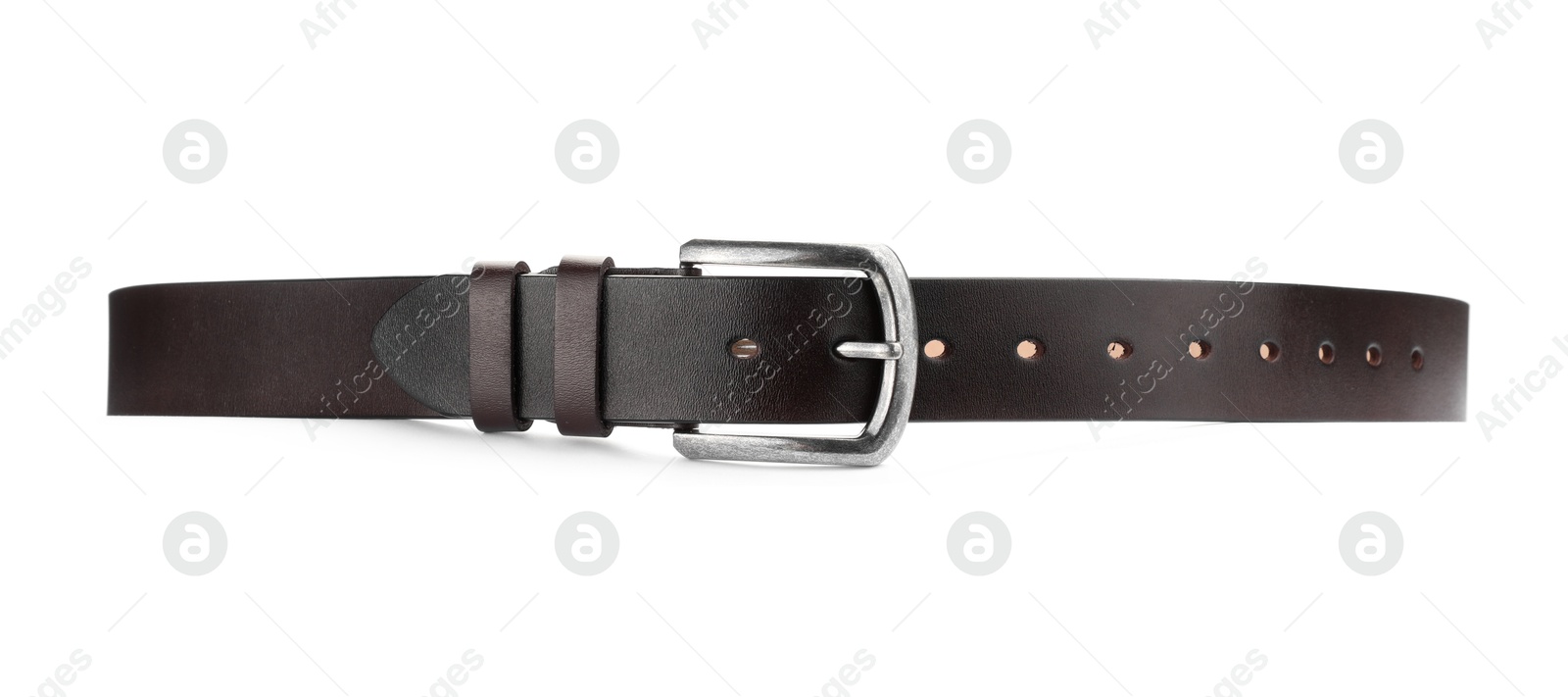 One black leather belt isolated on white Photo of One black leather belt isolated on white