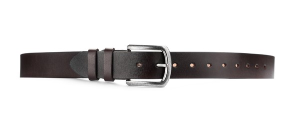 Photo of One black leather belt isolated on white