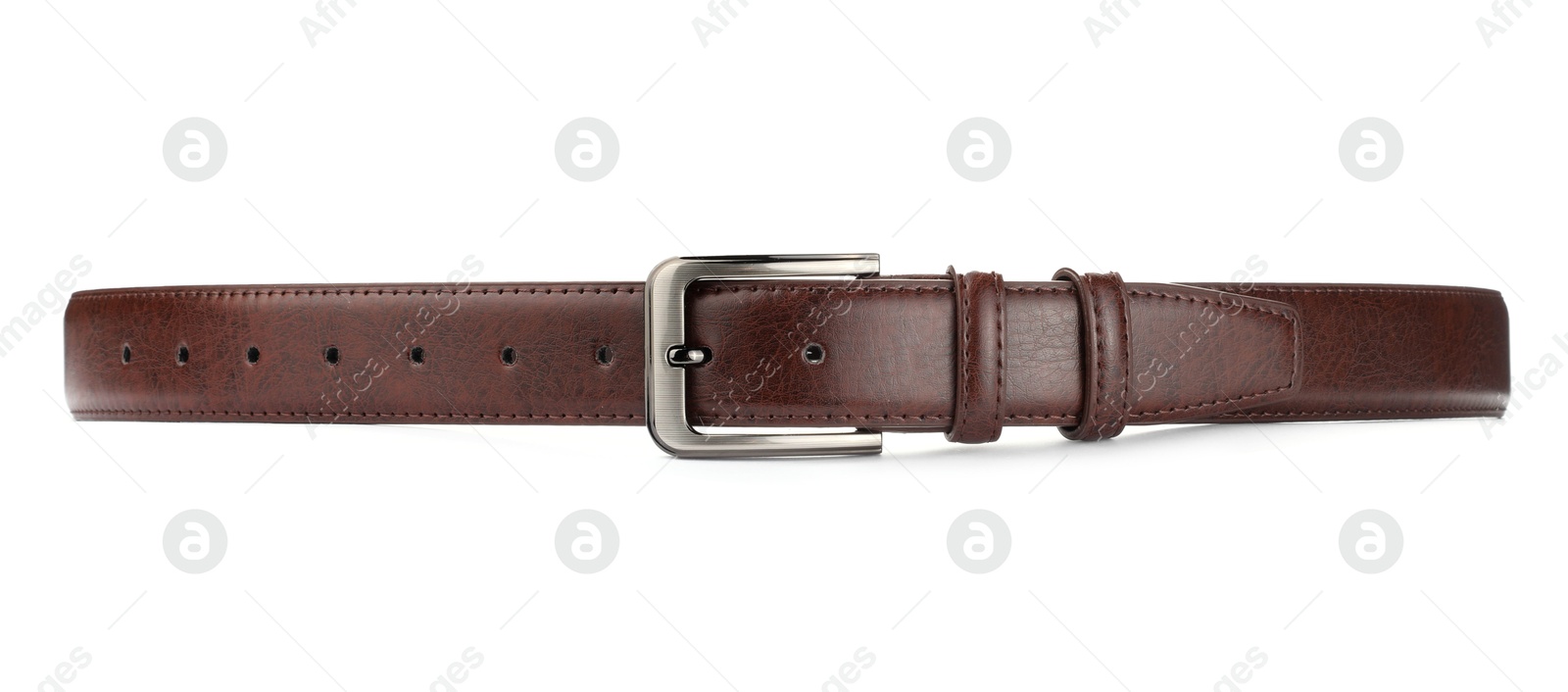 One brown leather belt isolated on white Photo of One brown leather belt isolated on white