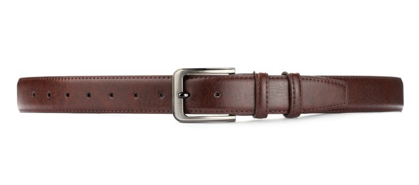 Photo of One brown leather belt isolated on white