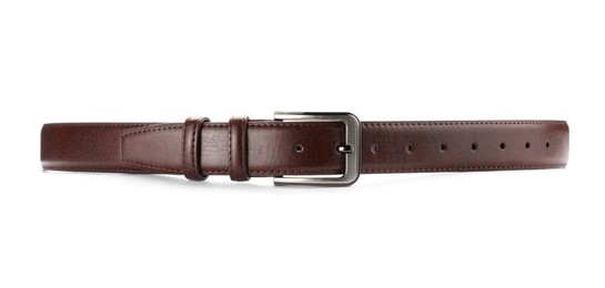 Photo of One brown leather belt isolated on white