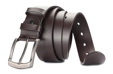 Photo of One brown leather belt isolated on white