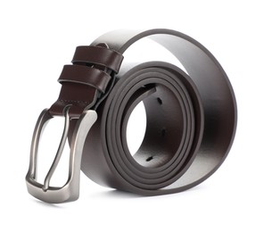 Photo of One brown leather belt isolated on white