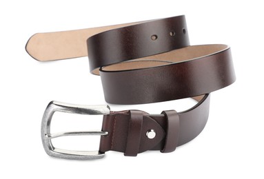 Photo of One brown leather belt isolated on white