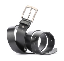 Photo of One black leather belt isolated on white