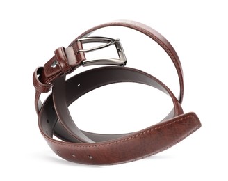 Photo of One brown leather belt isolated on white