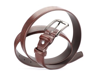 Photo of One brown leather belt isolated on white