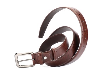 Photo of One brown leather belt isolated on white