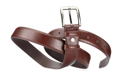 Photo of One brown leather belt isolated on white