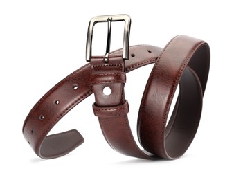 Photo of One brown leather belt isolated on white