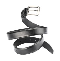 Photo of One black leather belt isolated on white