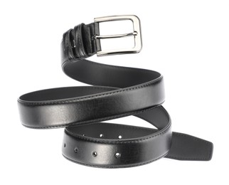 Photo of One black leather belt isolated on white