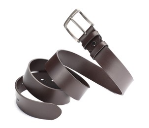 Photo of One brown leather belt isolated on white