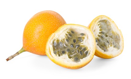 Photo of Ripe yellow passion fruits isolated on white