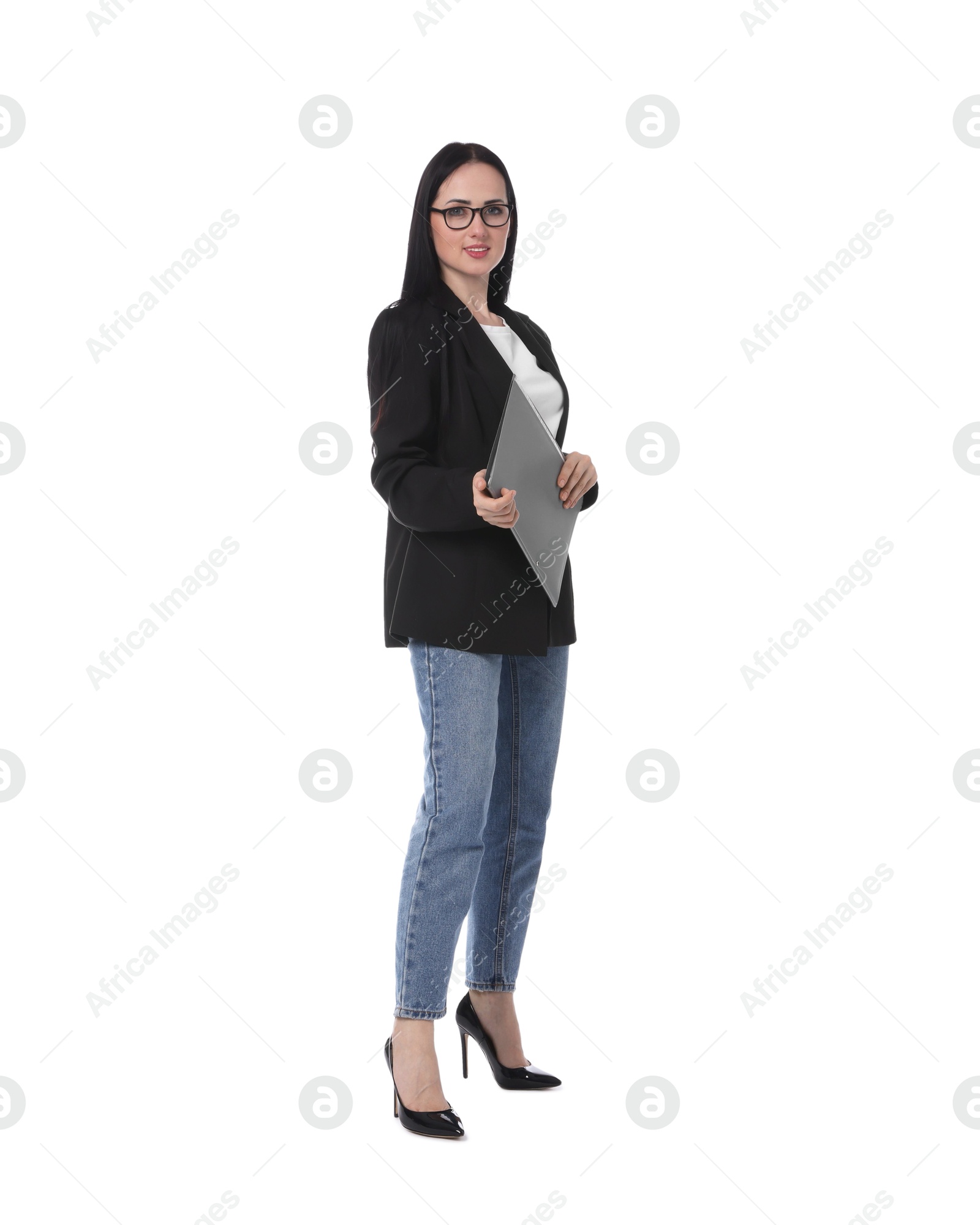 Full-length portrait of professional psychologist with folder on white background Photo of Full-length portrait of professional psychologist with folder on white background