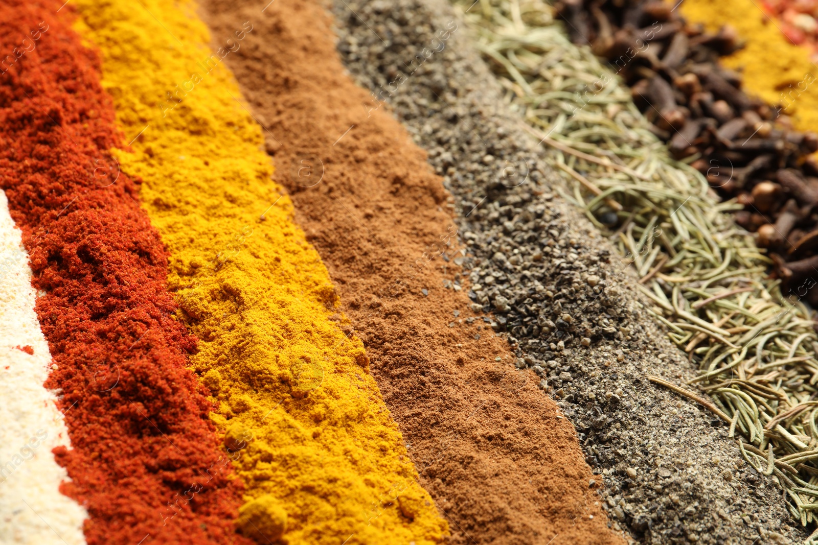 Many different aromatic spices as background, closeup Photo of Many different aromatic spices as background, closeup