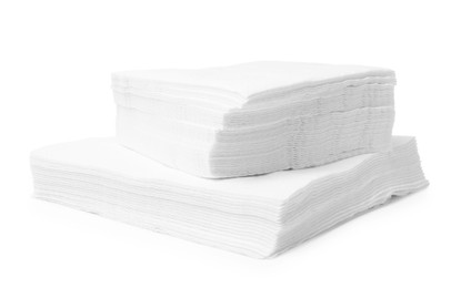 Photo of Stack of disposable paper handkerchiefs isolated on white