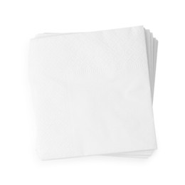 Photo of Stack of disposable paper handkerchiefs isolated on white, top view