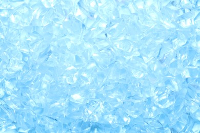 Photo of Cubes of clear ice as background, closeup