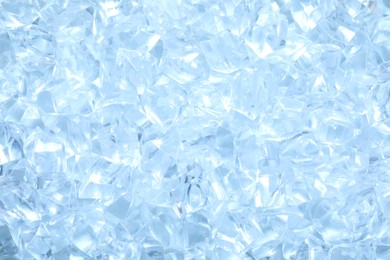 Photo of Cubes of clear ice as background, closeup