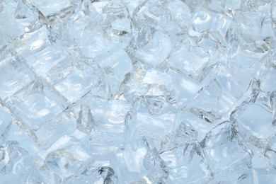 Photo of Cubes of clear ice as background, closeup