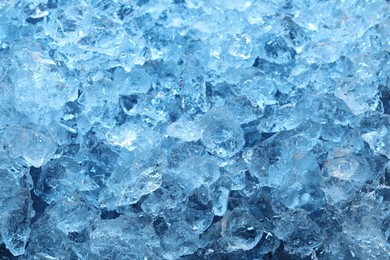Photo of Cubes of clear ice as background, closeup