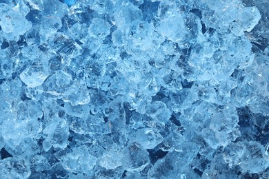 Photo of Cubes of clear ice as background, closeup