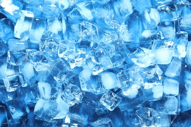 Photo of Cubes of clear ice as background, closeup