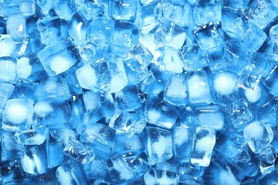 Photo of Cubes of clear ice as background, closeup