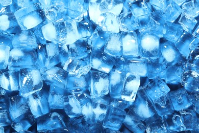 Photo of Cubes of clear ice as background, closeup