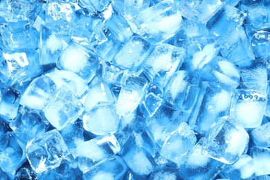 Photo of Cubes of clear ice as background, closeup