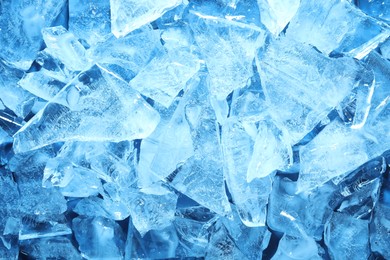 Photo of Cubes of clear ice as background, closeup