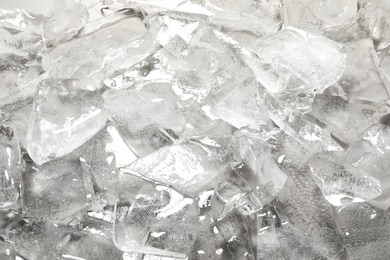 Photo of Cubes of clear ice as background, closeup