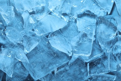 Photo of Cubes of clear ice as background, closeup