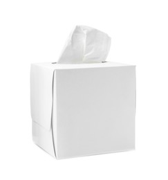 Photo of Box with paper handkerchiefs isolated on white