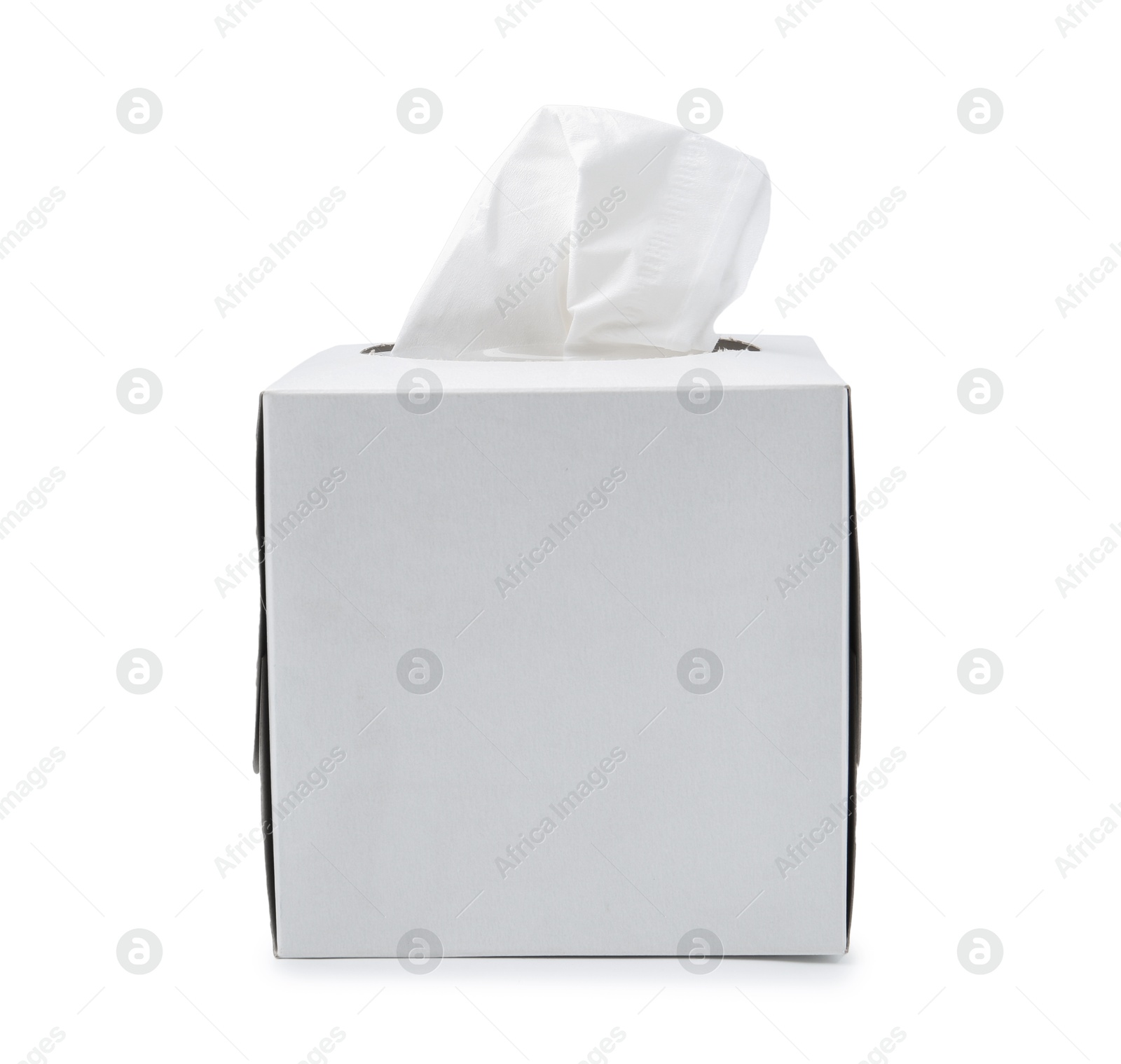 Box with paper handkerchiefs isolated on white Photo of Box with paper handkerchiefs isolated on white