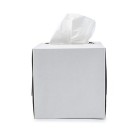 Photo of Box with paper handkerchiefs isolated on white