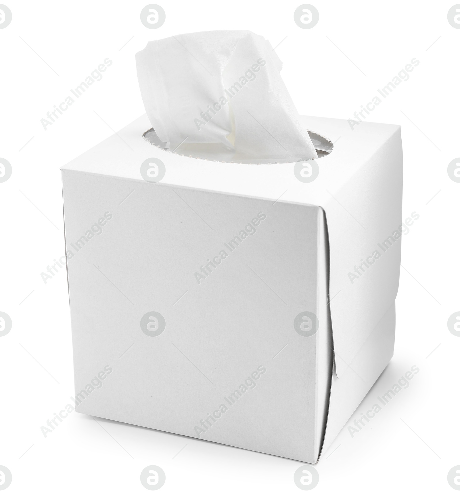 Box with paper handkerchiefs isolated on white Photo of Box with paper handkerchiefs isolated on white