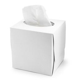 Photo of Box with paper handkerchiefs isolated on white