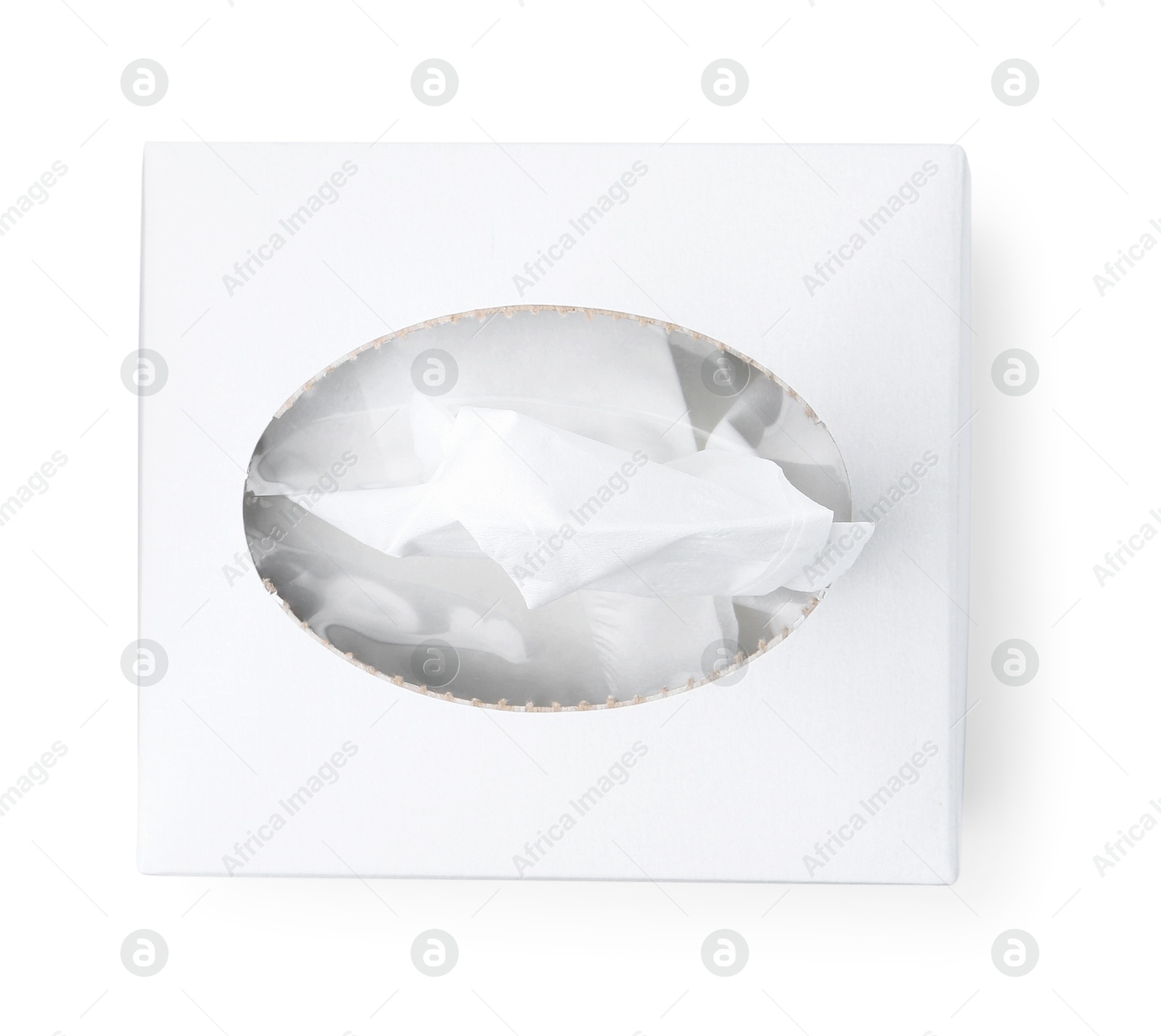 Box with paper handkerchiefs isolated on white, top view Photo of Box with paper handkerchiefs isolated on white, top view