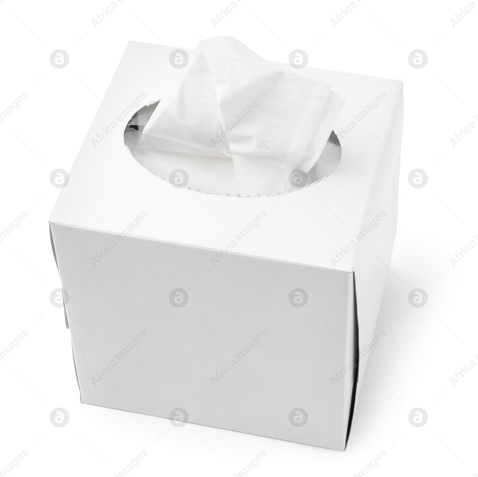 Box with paper handkerchiefs isolated on white Photo of Box with paper handkerchiefs isolated on white