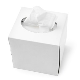 Photo of Box with paper handkerchiefs isolated on white