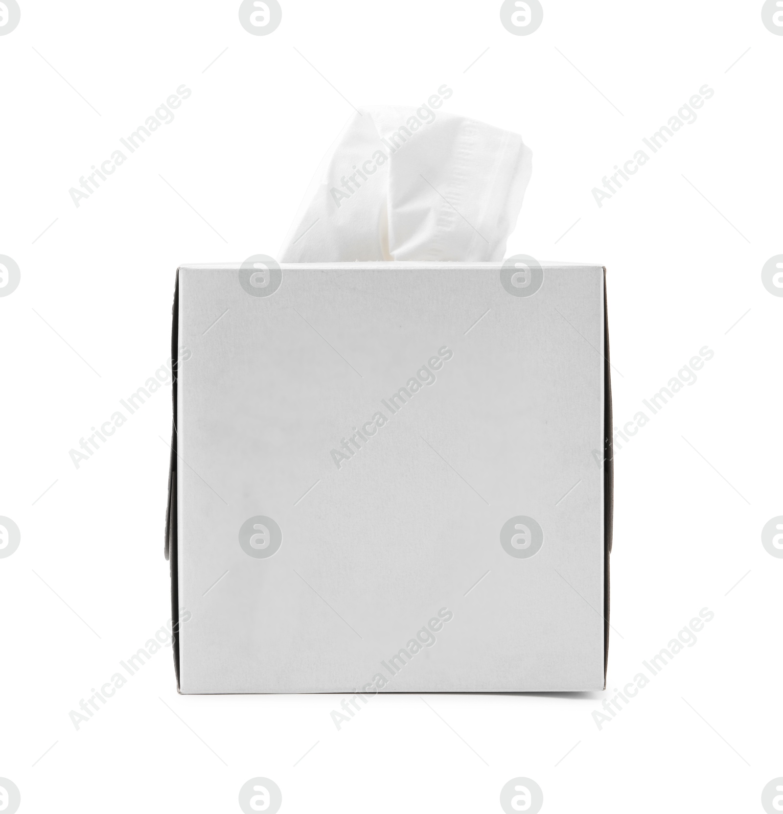 Box with paper handkerchiefs isolated on white Photo of Box with paper handkerchiefs isolated on white