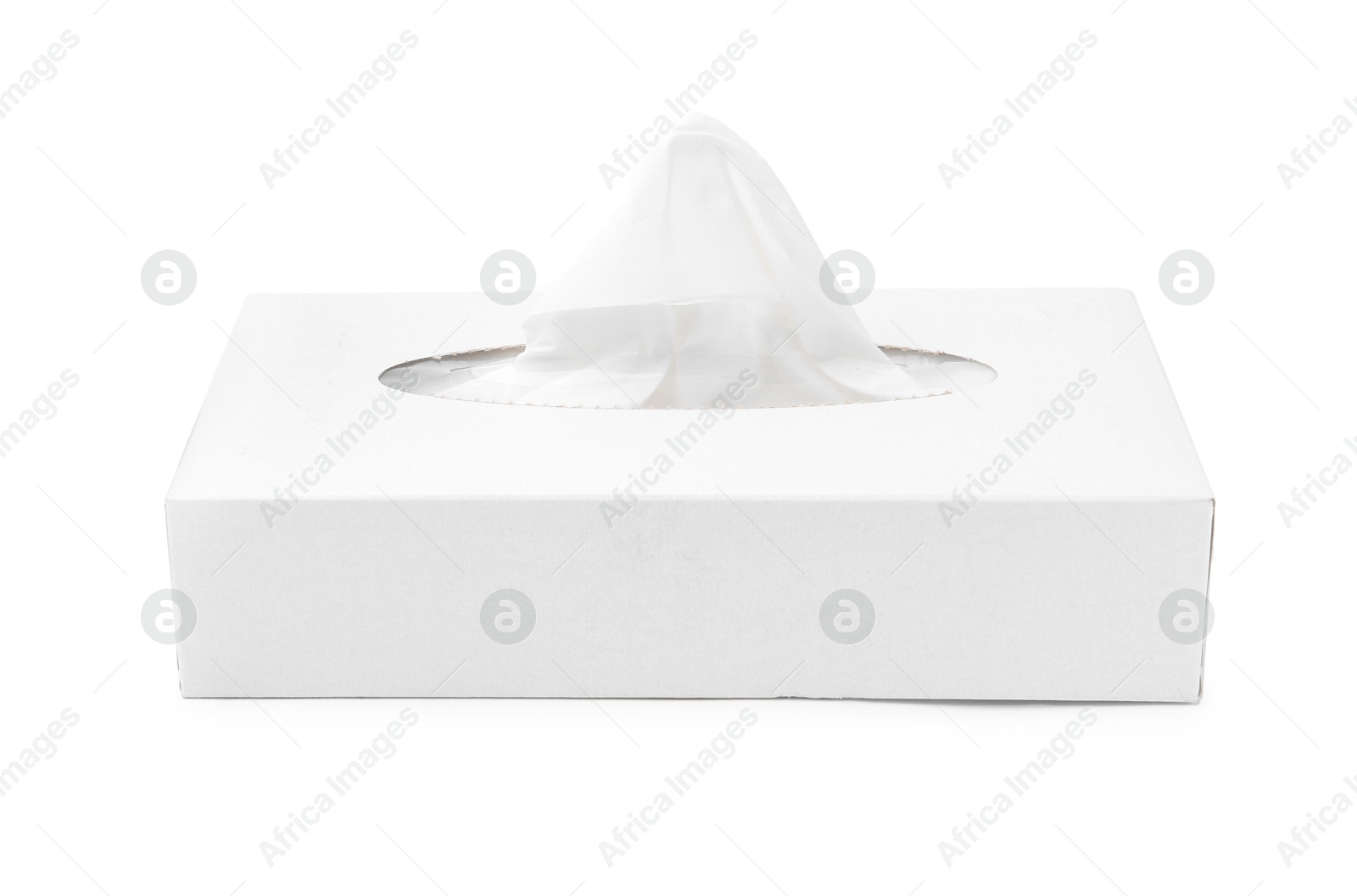 Box with paper handkerchiefs isolated on white Photo of Box with paper handkerchiefs isolated on white